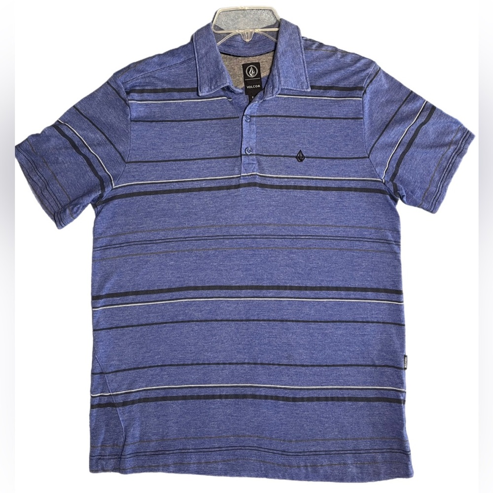 Volcom Stone Casual Men’s Blue Stripped Collared Polo Shirt Size Small
